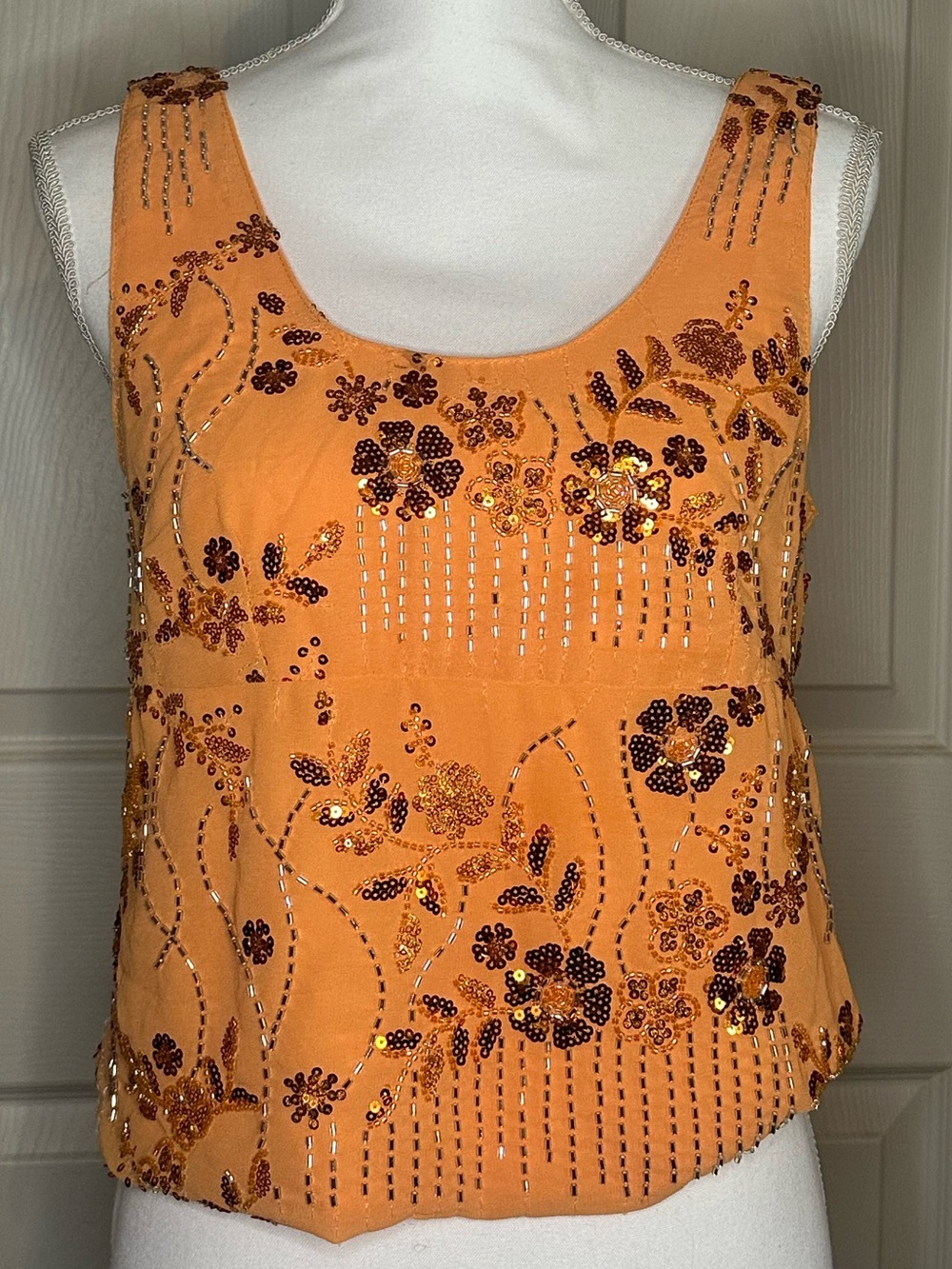 Embellished Orange Floral Tank Top